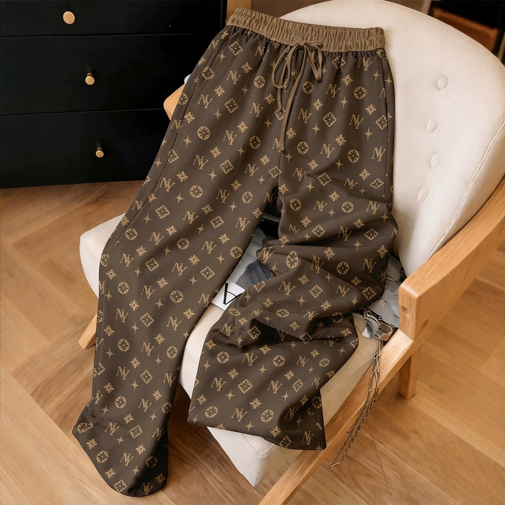 ZARA Retro Allover Letter Wide Leg Casual Pants Womens High Waist Drawstring